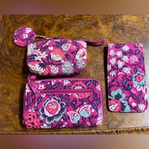3 piece Vera Bradley Wallet, Small Makeup Bag, Glass Case Excellent Condition